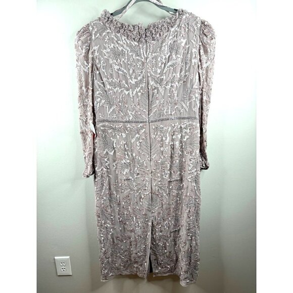 MAC DUGGAL 93595 Ruffle Neck Long Sleeve Sequin Midi Fitted Dress Mauve Size 14 - Picture 5 of 8